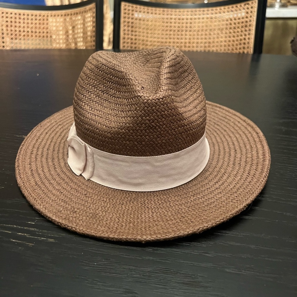 Hat Attack Brown Straw Hat with Cream Band